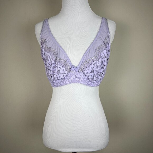 Victorias Secret Bra 34DD Purple Body By Victoria Unlined Demi Semi-Sheer Floral - Picture 1 of 14